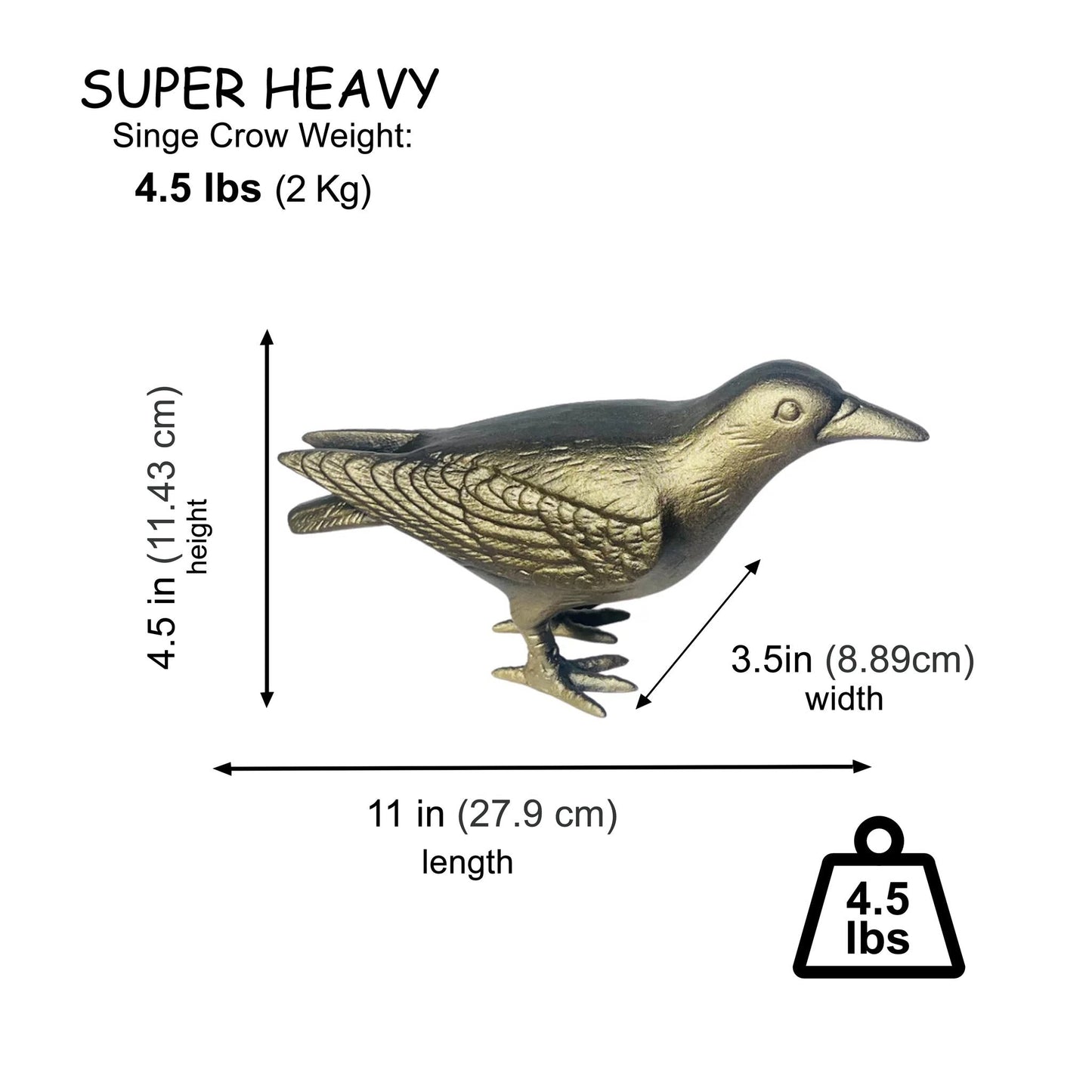 Cast Iron Crow, Head Up, Antique Gold