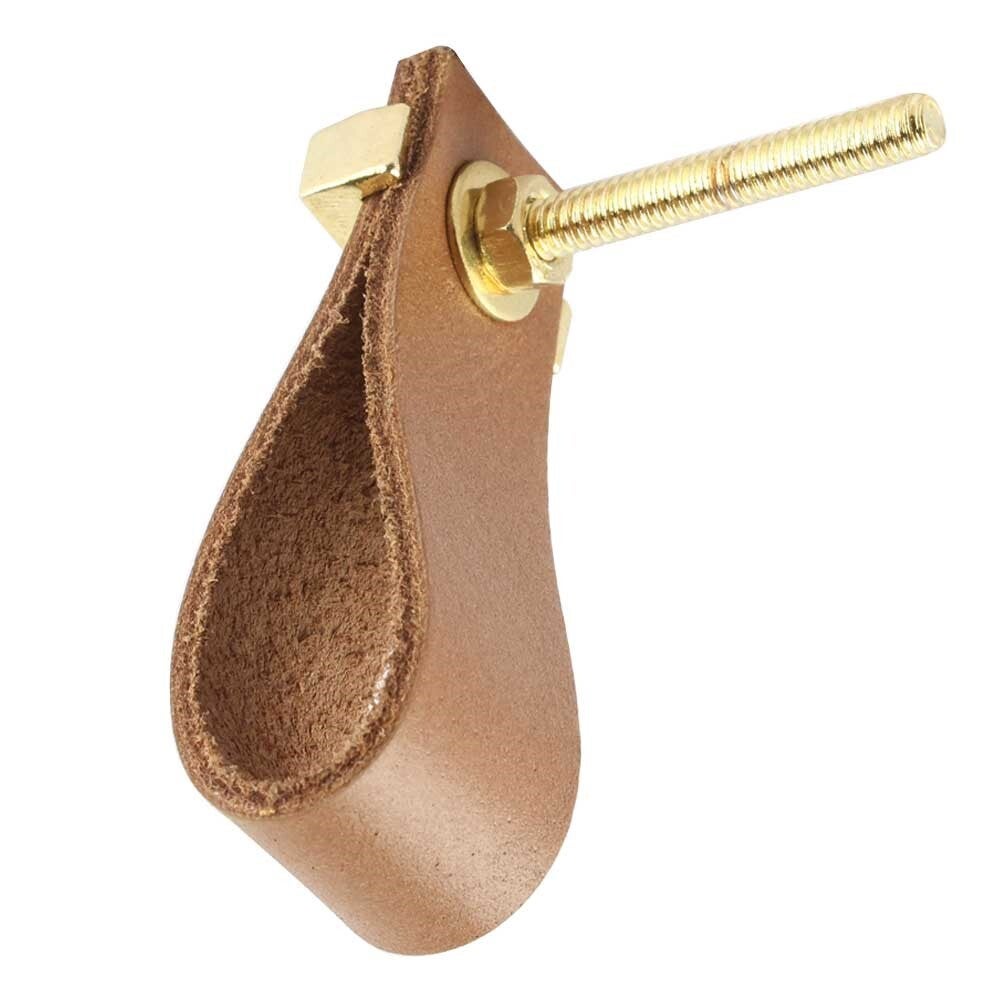 "Bouton Artisanal, Camel, Simili Cuir et Métal"