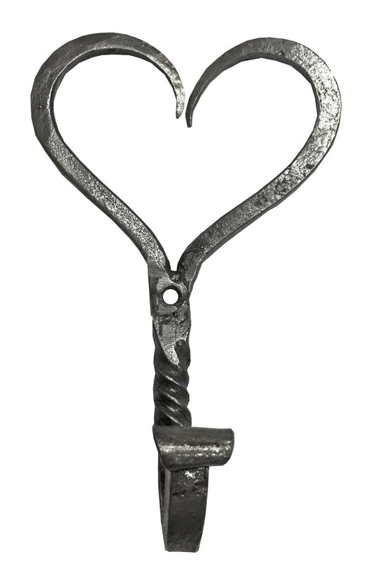 Crochet en forme de cœur torsadé forgé à la main, crochets muraux rustiques pour accrocher à l'intérieur ou à l'extérieur