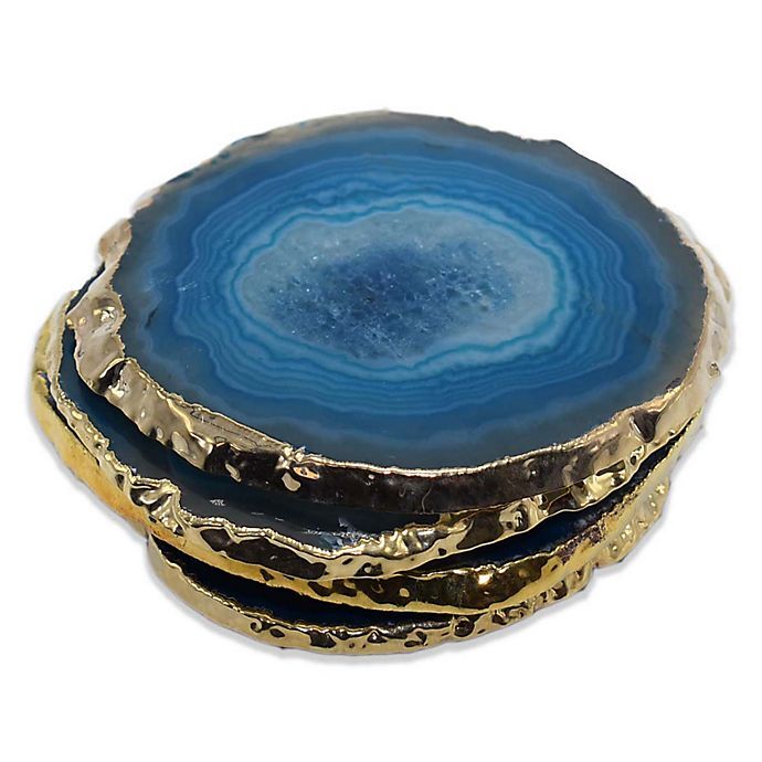 "Dessous de Verre Aqua Blue Agate, 4.5X4.5 in, Résine"