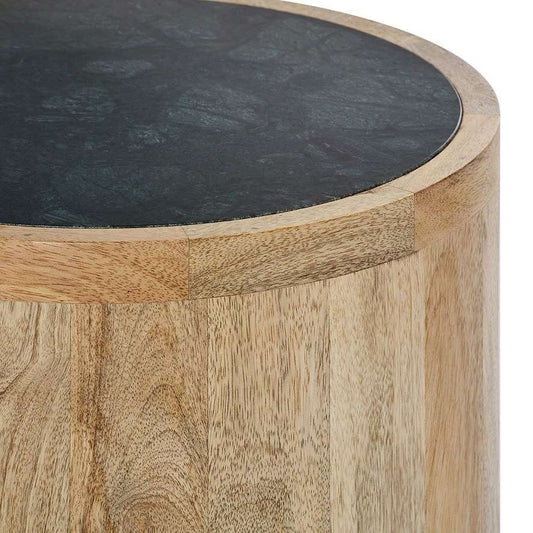 Marino Mango Wood Side Table With Black Marble Top