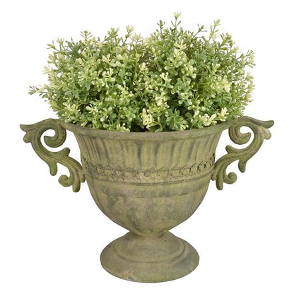 Aged Metal Green Urn Round S
