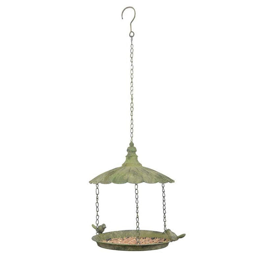 Aged Metal Green Hanging Birdfeeder