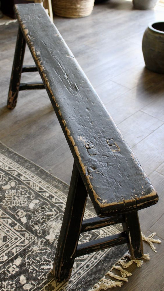 Antique Skinny Wooden Bench, Antique Black, Size 45-55 in