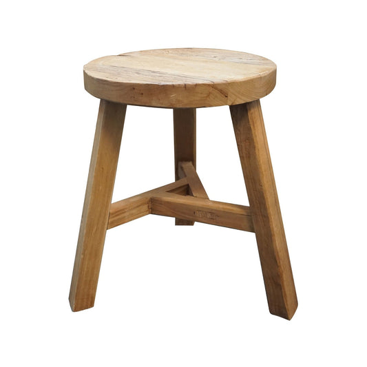 "Tabouret En Bois D'Orme Recyclé, Rond"