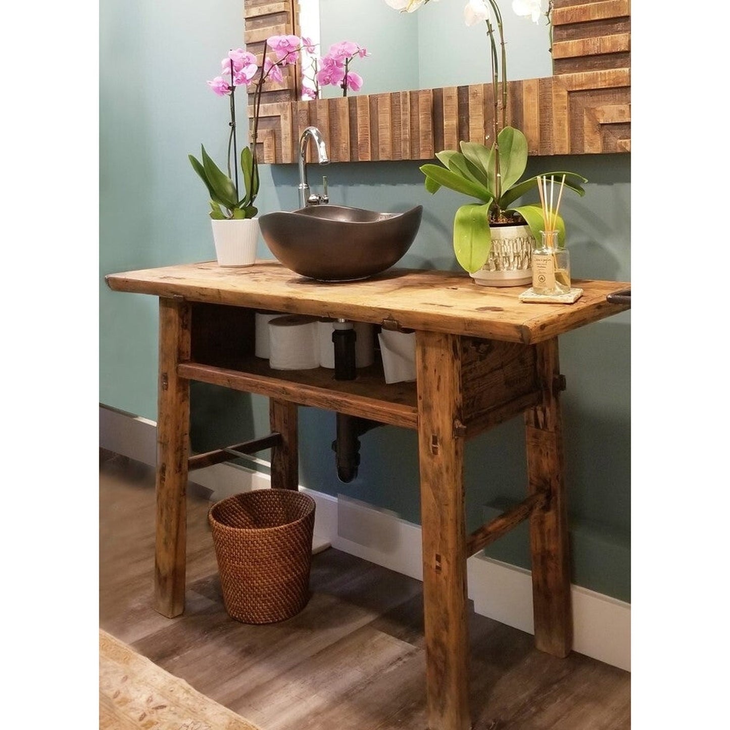 Skinny Long Vintage Console Table with Storage Component