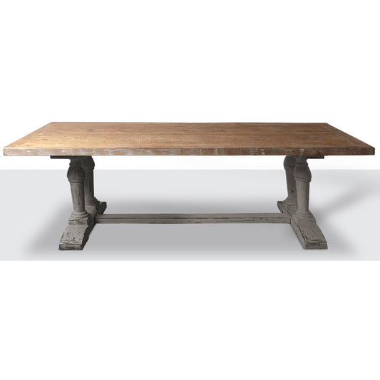 Table de salle à manger longue en vieux pin recyclé, fini gris rustique