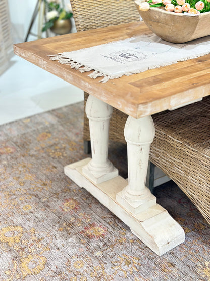 Long Recycled Old Pine Dining Table, Rustic White