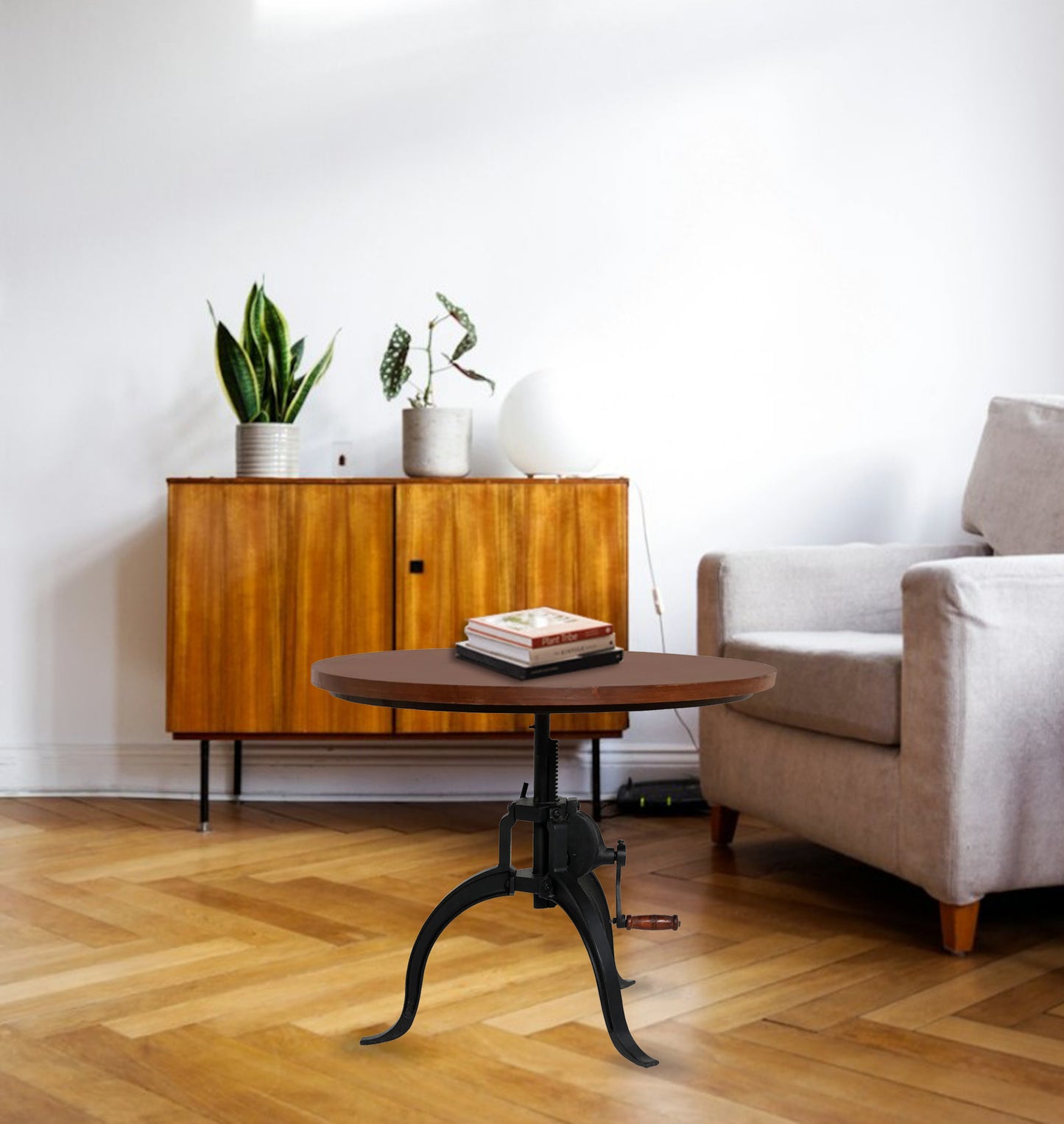 Adjustable Crank Coffee Table, Chestnut Finish