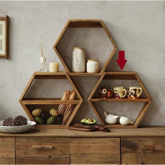 Étagère hexagonale en bois récupéré avec séparateur