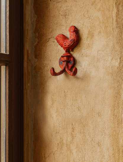 Rooster Dbl Hook Cast Iron Red