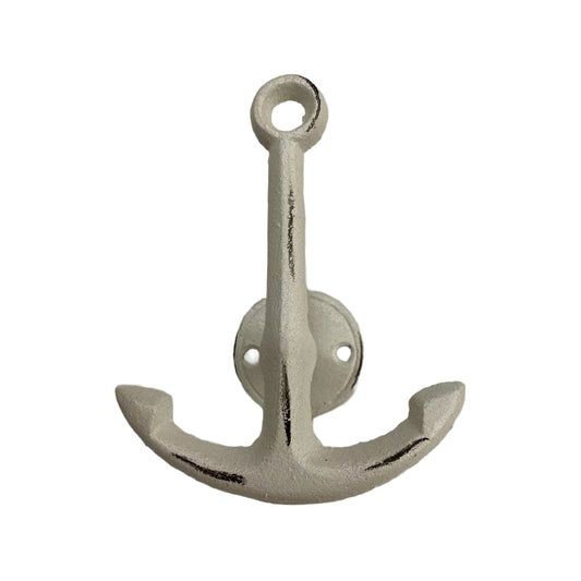 Distressed Anchor Hook, Antique White