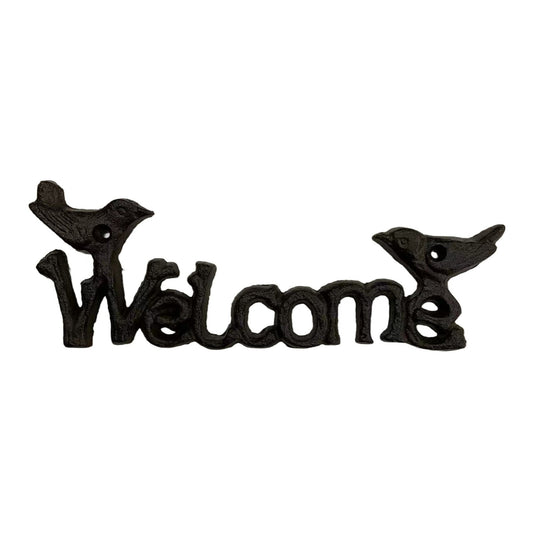 ~Welcome~ Plaque de Bienvenue Deux Oiseaux, Fonte, Marron