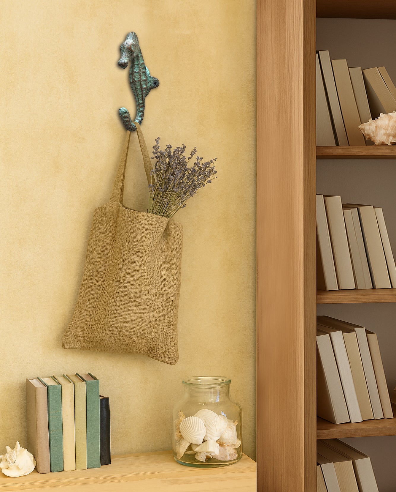 Crochet hippocampe, crochet mural nautique, cuivre antique