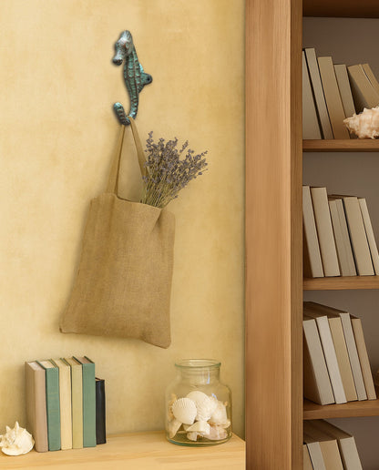 Crochet hippocampe, crochet mural nautique, cuivre antique