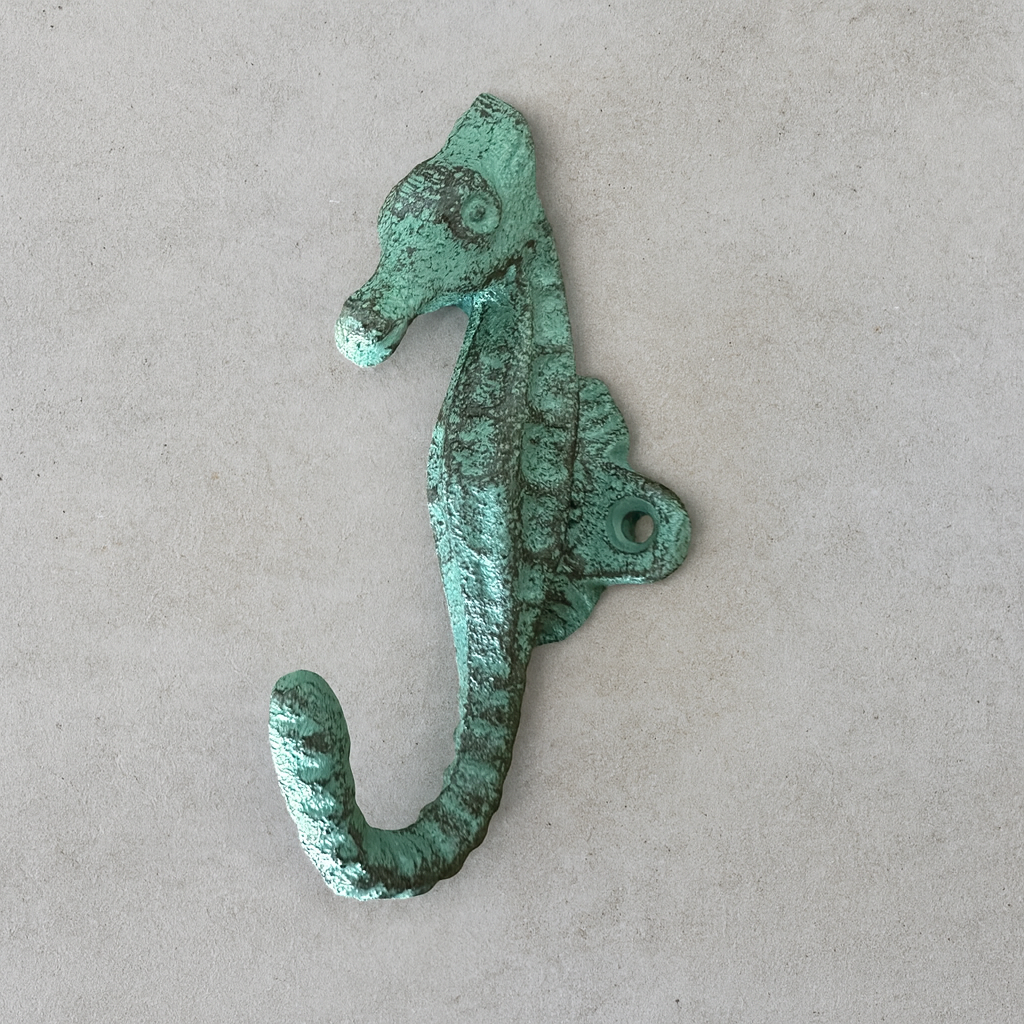 Crochet hippocampe, crochet mural nautique, cuivre antique