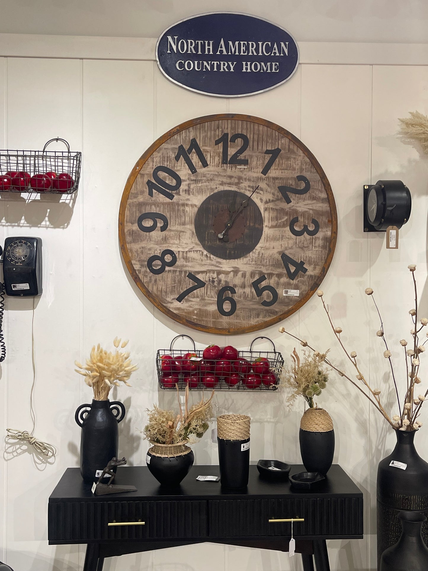 "Horloge Ronde En Bois Vieilli 36, # Arabe, Antique"