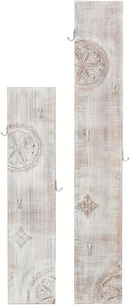 Carved Hook Board Set, Distressed White Finish