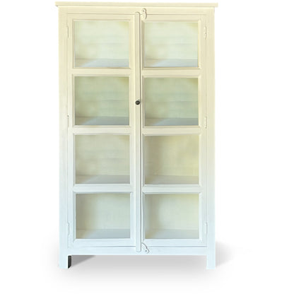 Tall Wooden Cabinet with Glass Doors, Antique White