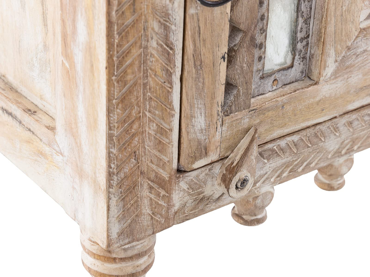 Table de chevet en bois sculpté à la main