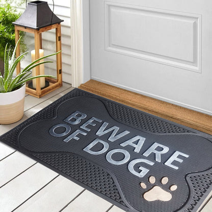 ~BEWARE OF DOG~ Rubber Doormat, Silver & Copper Finish