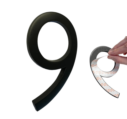 Self Adhesive Aluminum Number 9, 6 inch, Black