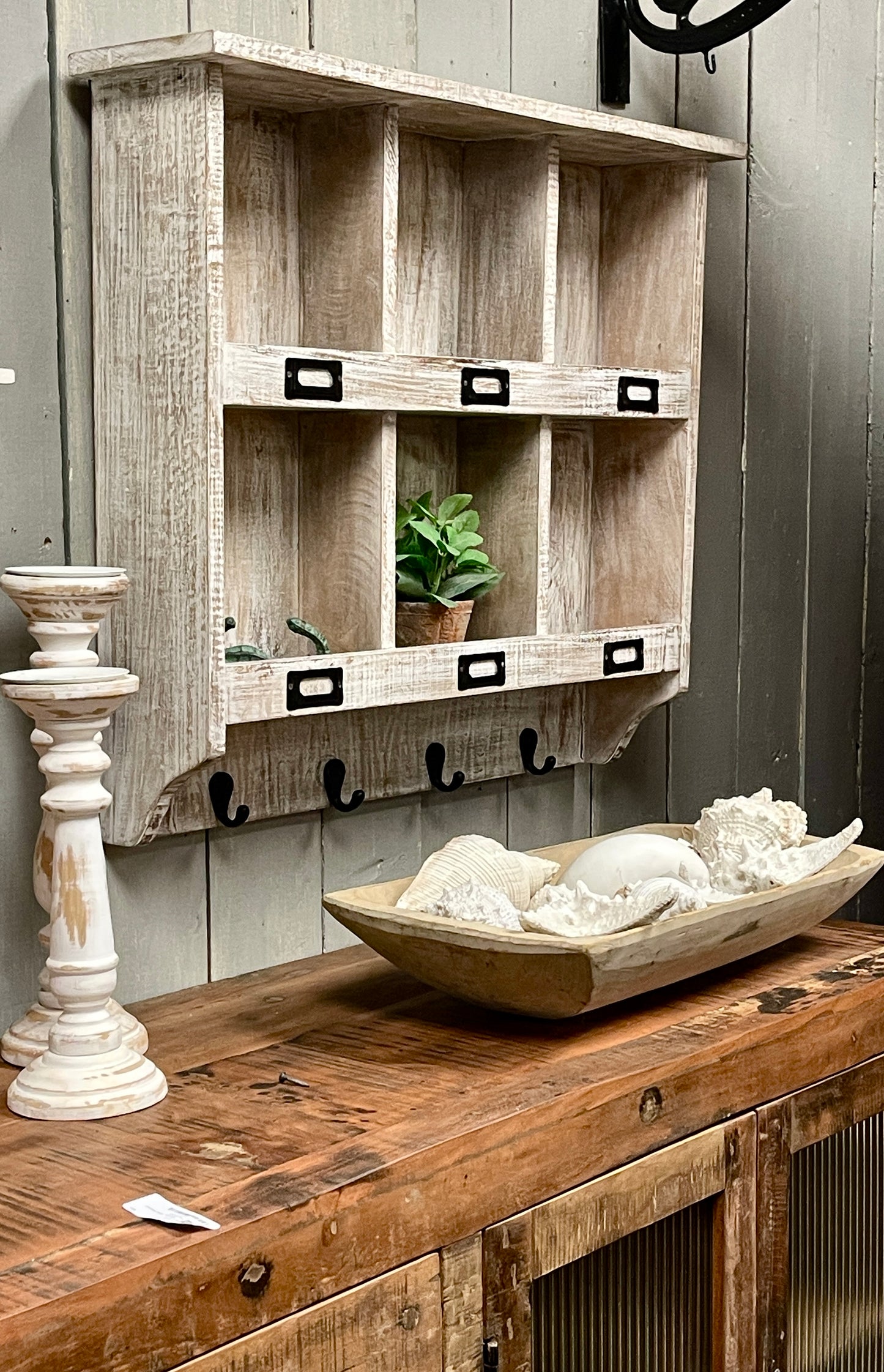 Wall Organizer, White Washed Finish