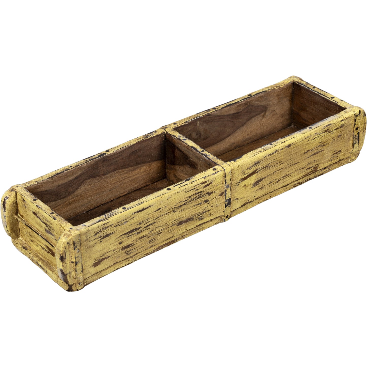 Wooden Brick Mold Dbl Tray, Brown/Mustard