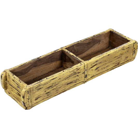 Wooden Brick Mold Dbl Tray, Brown/Mustard