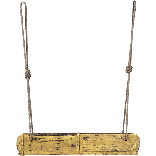 Wooden Brick Mold Dbl Tray With Rope, Brown/Mustard
