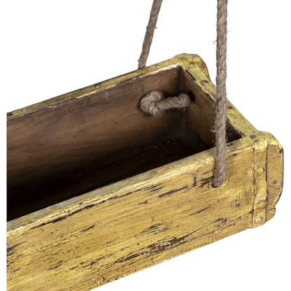 Wooden Brick Mold Dbl Tray With Rope, Brown/Mustard