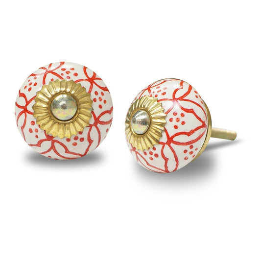 Bouton en céramique antique, boutons vintage pour armoires, portes et meubles, floral rouge