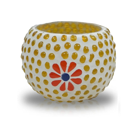 Gb03B Candle Holder (4 Inch), Glass, Yellow Dots