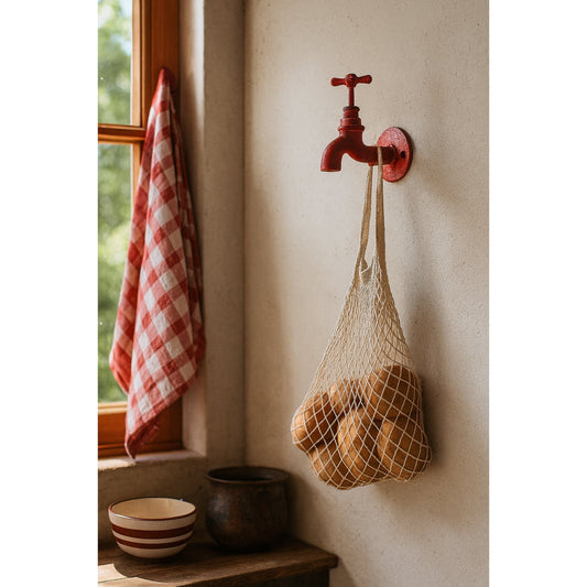 Crochet de robinet - Crochet mural en fonte robuste - Crochet décoratif à suspendre - Porte-clés, porte-serviettes, porte-parapluie et porte-chapeau faciles à installer, rouge