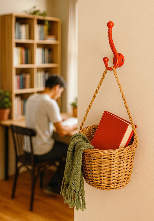 Crochet double rustique, crochets muraux en fonte pour accrocher à l'intérieur ou à l'extérieur - Rouge