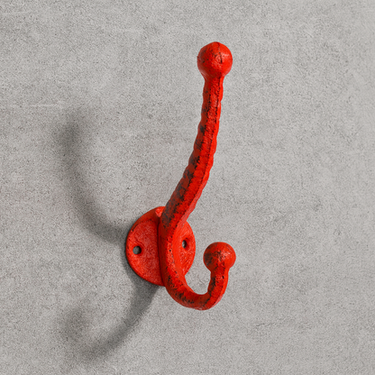 Crochet double rustique, crochets muraux en fonte pour accrocher à l'intérieur ou à l'extérieur - Rouge