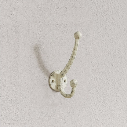 Crochet double, crochet mural antique pour une utilisation en extérieur et en intérieur, blanc rustique