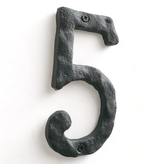 Numéro d'adresse en fonte forgé à la main 5, numéros de maison rustiques, 5,5 pouces,