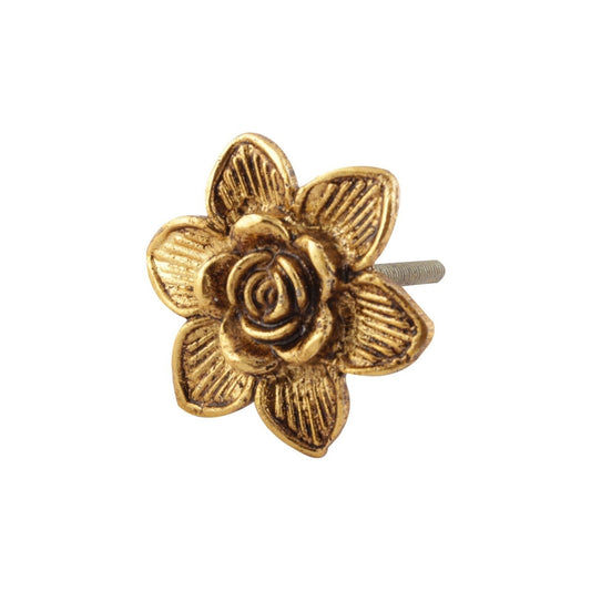 Bouton d'armoire en métal fleur de rose dorée, boutons en fonte robustes - poignées d'armoire rustiques et boutons de porte intérieure pour la maison,