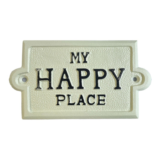 Enseigne en fonte "My Happy Place" Blanc