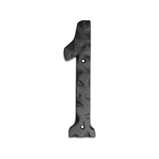 Matte Black Hammer Tone Cast Iron House Number, 6 inch, #1