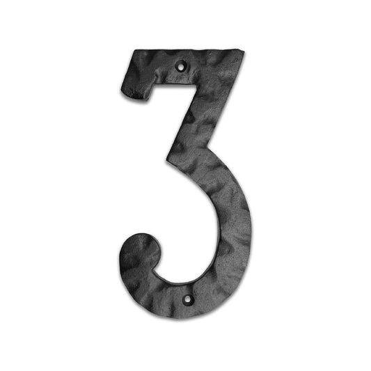 Matte Black Hammer Tone Cast Iron House Number, 6 inch, #3