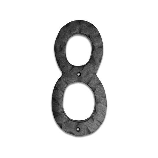 Matte Black Hammer Tone Cast Iron House Number, 6 inch, #8