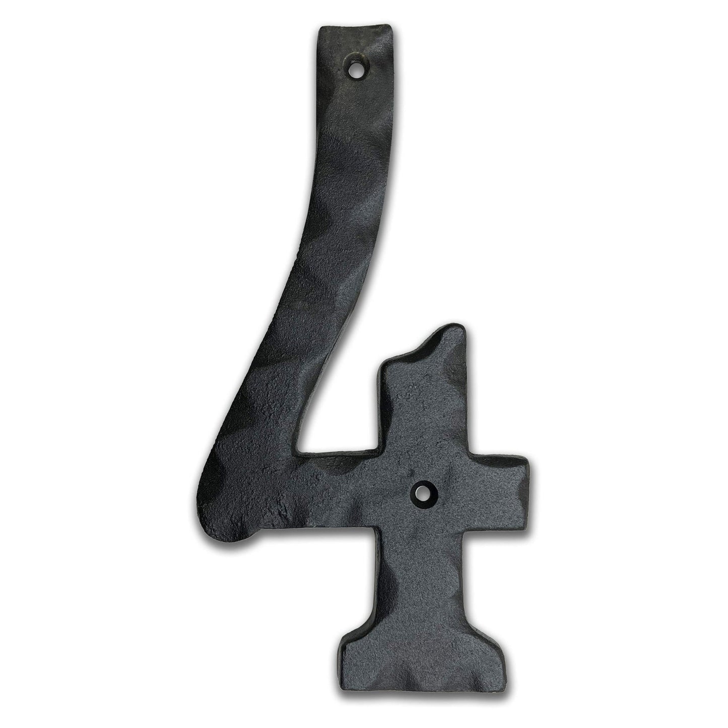 Matte Black Hammer Tone Cast Iron House Number, 8 inch, #4