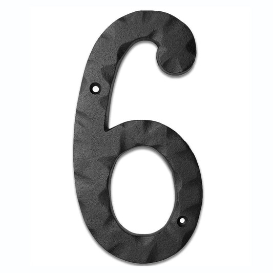 Matte Black Hammer Tone Cast Iron House Number, 8 inch, #6