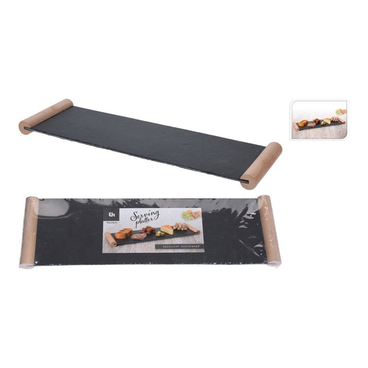 Serving Tray Slate With Beach Wood Grips