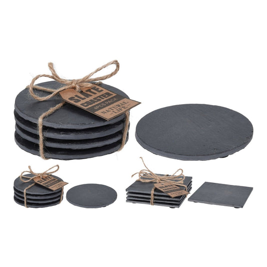 Coaster Set Of 4Pcs Slate Material. 2 Assorted Shapes