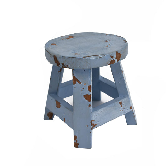 Round Wooden Stool, Blue
