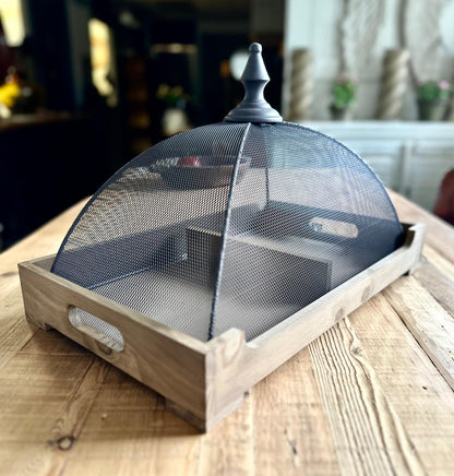 Wooden Tray With Mesh Cover