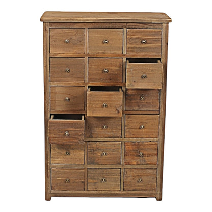18 Drawer Displayer with Metal Knobs, Antique Brass